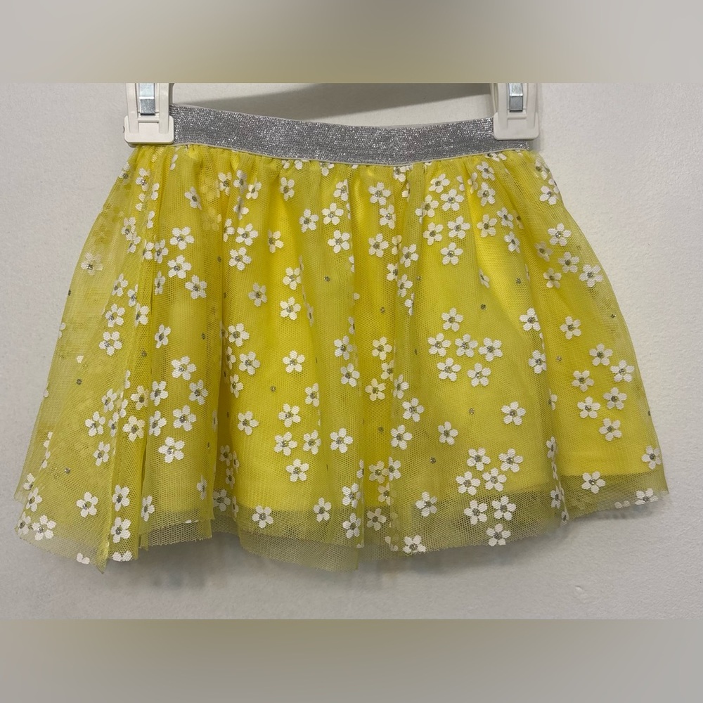 Peppa Pig Yellow Floral Tutu Skirt W Silver Sparkly Waistband Girls Size 5t NWOT